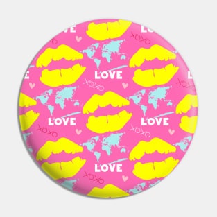 In love with a world design on pink background Pin