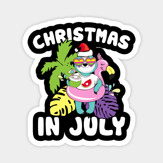 Cute Lazy Sloth On Flamingo Float Christmas in July Magnet by folidelarts