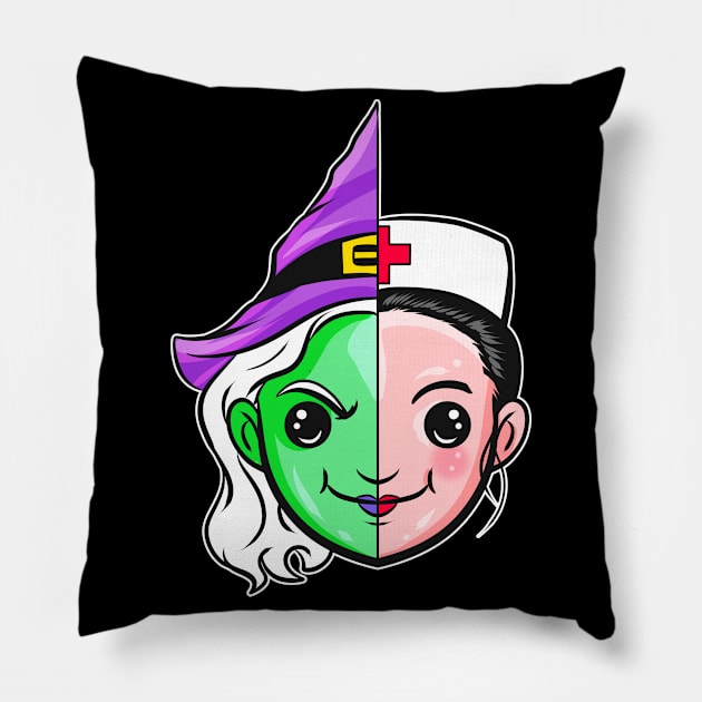 Half Witch Half Nurse Wonderhealer Costume Halloween Pillow by SinBle