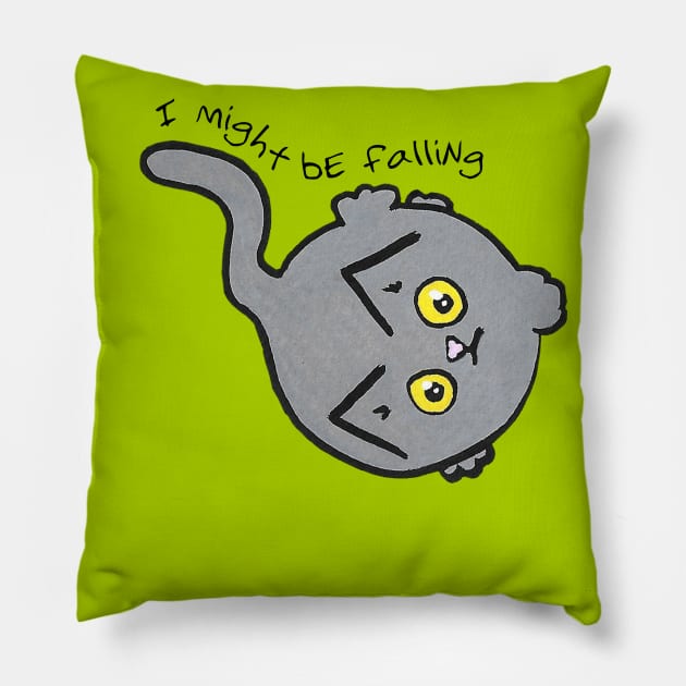 I Might Be Falling Circle Cat Pillow by TooCoolUnicorn