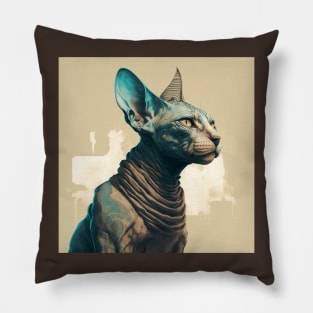 Illustration of a sphinx cat looking to the side on the beige background Pillow