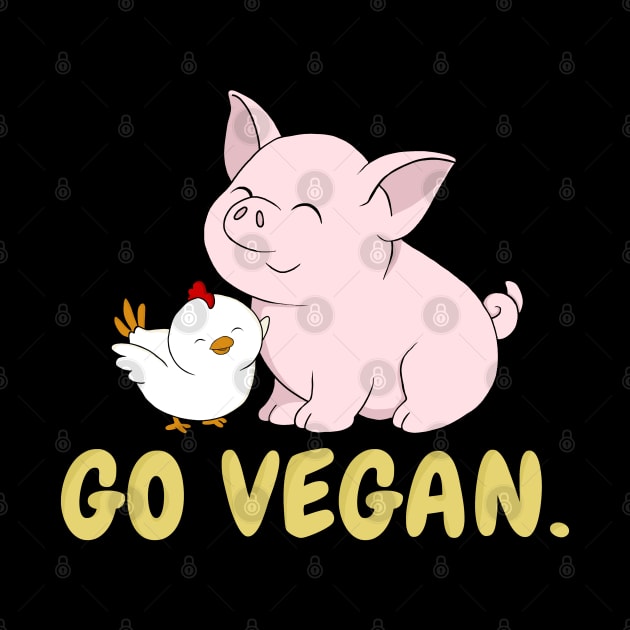 Go Vegan Cute Pig And Chicken 2 by valentinahramov