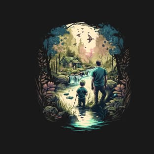 father and son bonding scenic view T-Shirt