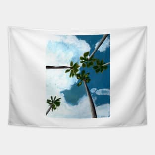 Palm Trees in the Sky Gouache Painting Tapestry