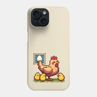 Mommy hen with chicks | Pixel art Phone Case