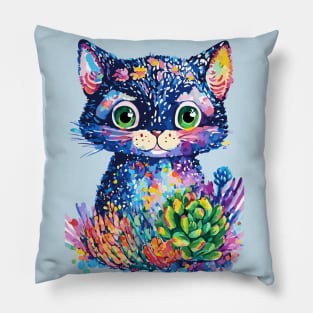 Cute Cat with Succulents Doodle Pillow