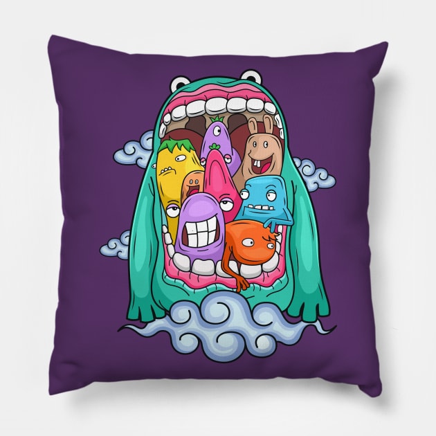 Monster big mouth doodle Pillow by Mako Design 