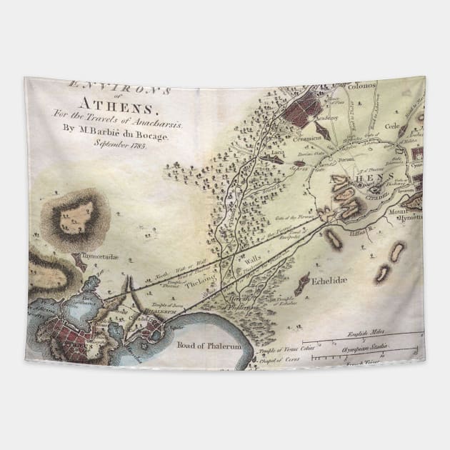 Vintage Map of Athens (1784) Tapestry by Bravuramedia