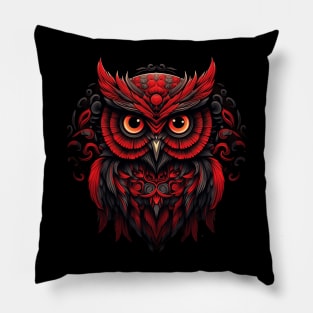 Beautiful Ornamental Red Owl Pillow