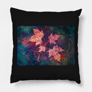 Autumn leaves cyanotype with rain drops 1 Pillow