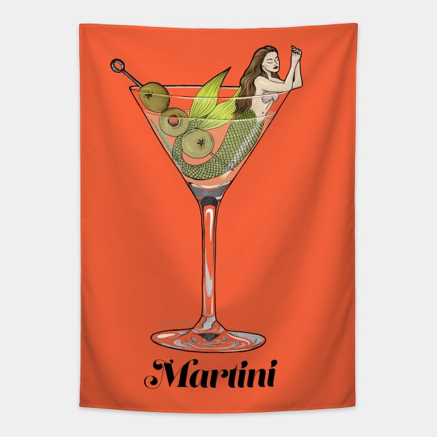 Martini Mermaid Tapestry by Elizabeth Weglein Art