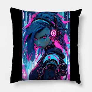 Neon cyberpunk girl Pillow