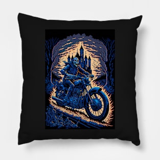 Skeleton Riding Motorbike On Flames Pillow