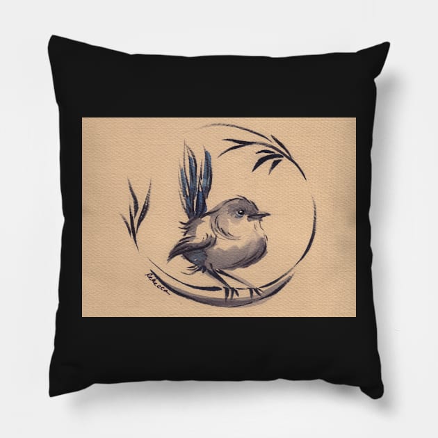 Fairy Wren - Watercolor Painting of a Fairy Wren Bird by Rebecca Rees Pillow by tranquilwaters