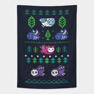 Christmas pixel owls Tapestry