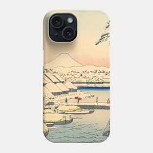 Mount Fuji from Riverbank under Snow Japanese painting Phone Case