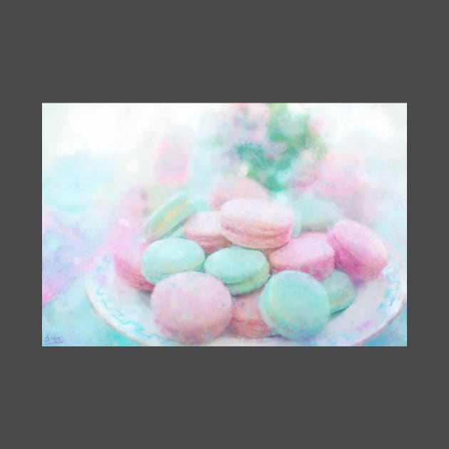 Pink & Mint Macarons Impressionist Painting by BonBonBunny