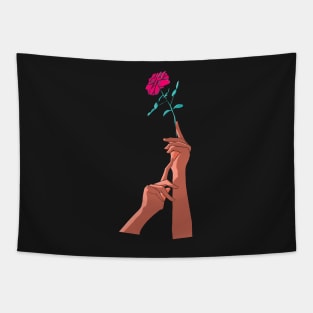 Retro Hand Holding a Rose Tapestry