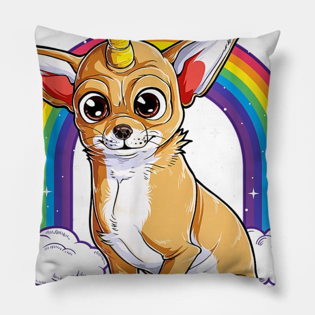 Chihuahua Unicorn Rainbow Pillow by Pretr=ty