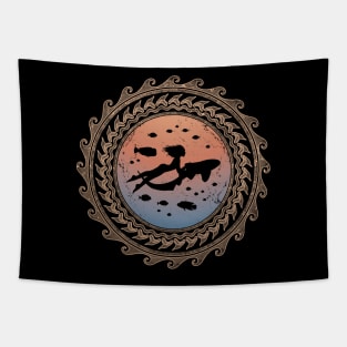 Zebra shark and freediver ocean child Tapestry