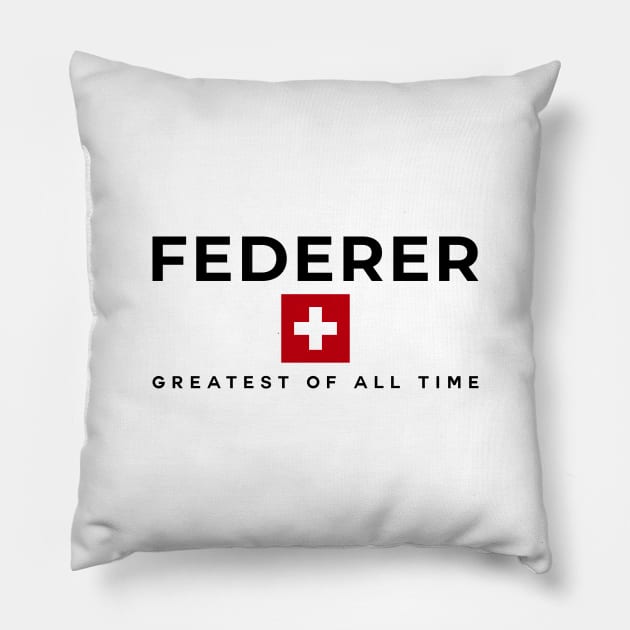 Roger Federer GOAT Made In Switzerland black Pillow by vlada123