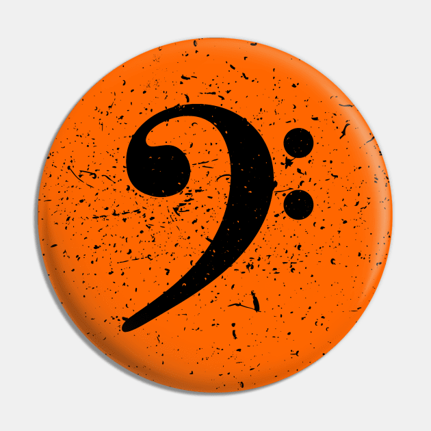 Bass Player Gift - Vintage Style Orange Bass Clef Pin by Elsie Bee Designs