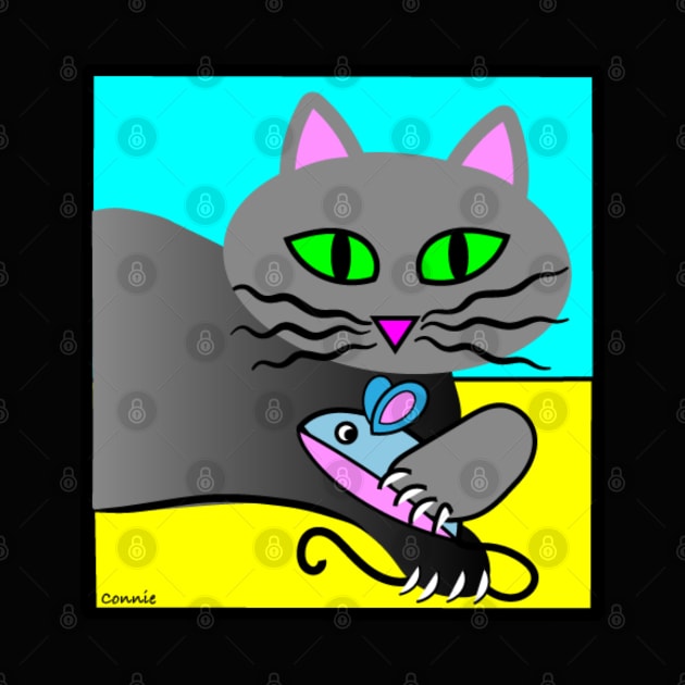 Grey Cat with Catnip Mouse by Designs by Connie