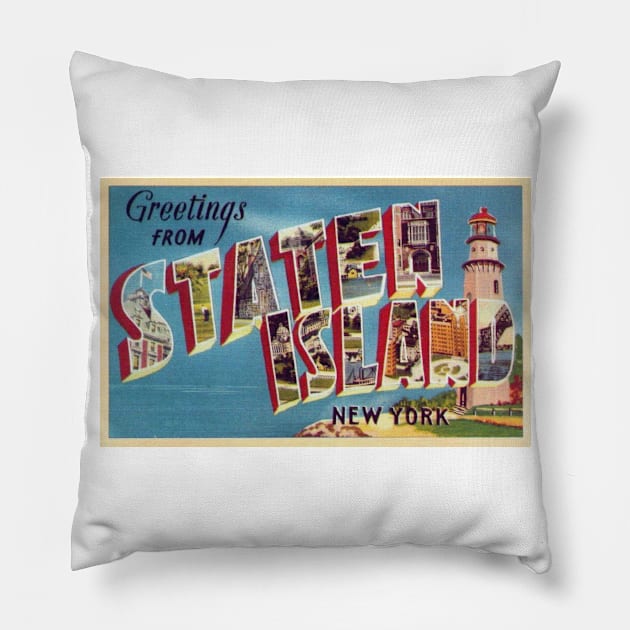 Greetings from Staten Island, New York - Vintage Large Letter Postcard Pillow by Naves