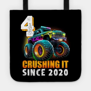 Monster Truck Year Old Boys 4th Birthday Party Born 2020 Tote