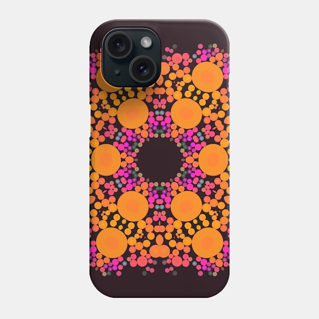 Dot Mandala Flower Orange Pink and Black Phone Case by WormholeOrbital