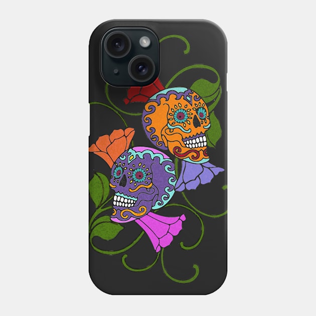 Dia De LOS MUERTOS SKULLs & FLOWERs Phone Case by EDDArt