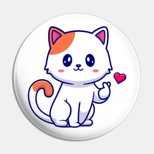 Cute Cat With Love Sign Hand Cartoon Pin