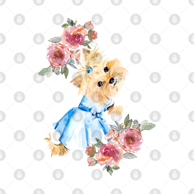 Cute Yorkie Princess Watercolor Art by AdrianaHolmesArt