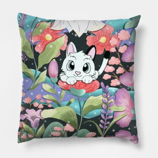 Kitten in a Fantasy Garden Pillow