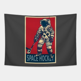 Astronaut Playing Ice Hockey Tapestry