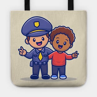 Cute Policeman And Kid Hugging Tote