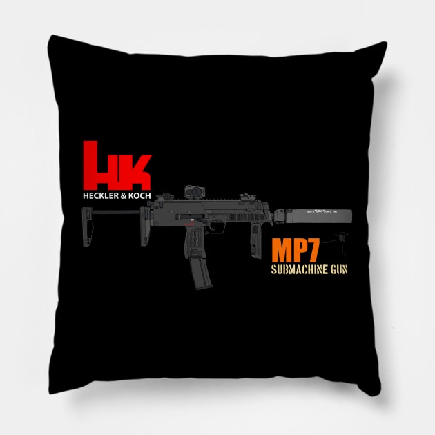 HK MP7 Submachine Gun Pillow by Jun Pagano