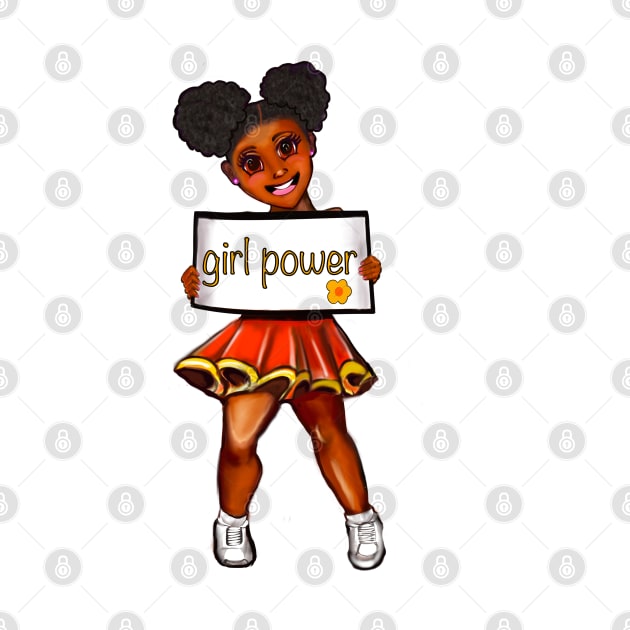 Girl power black anime manga girl cheerleader with Afro hair in puffs, brown eyes and dark brown skin side profile. Hair love ! by Artonmytee