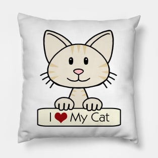 Cream Striped Cat - I Love My Cat Pillow