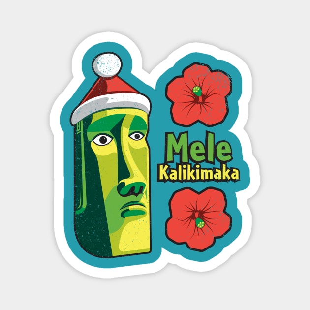 Tiki Style Easter Island Moai Wishes Merry Christmas in Hawaiian - Mele Kalikimaka Magnet by RYSHU 