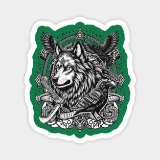 Runic Wolf and Ravens – Norse Mythology Design Magnet