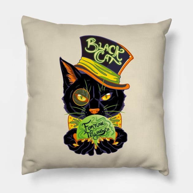 Black Cat Fortune Co. Pillow by ZackLoupArt