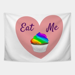 Eat Me LGBT rainbow cupcake love heart Tapestry