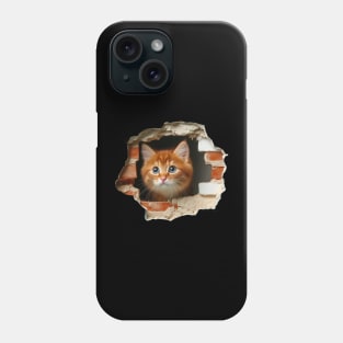 Sweet cat poking its head out from a wall opening Phone Case