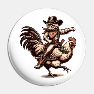 Meowdy Cowboy Cat Riding Chicken Pin