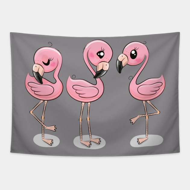 Cute Flamingos Tapestry by Reginast777