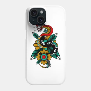 snake old school tattoo style vintage floral Phone Case