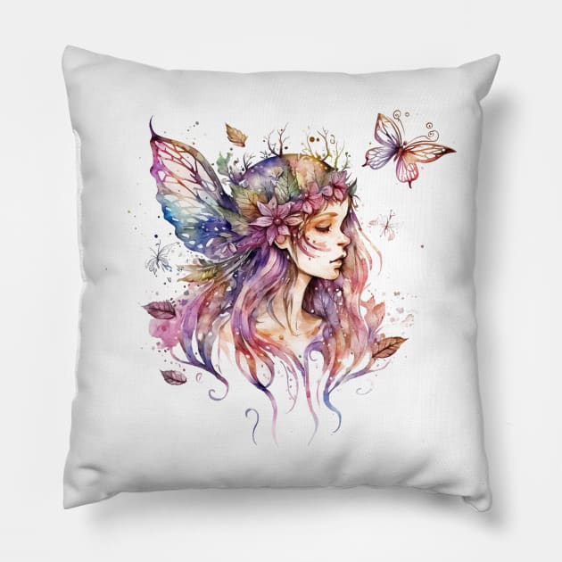 Watercolor Fairy #1 Pillow by Chromatic Fusion Studio