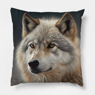 Arctic Gray Wolf - Oil paint Pillow