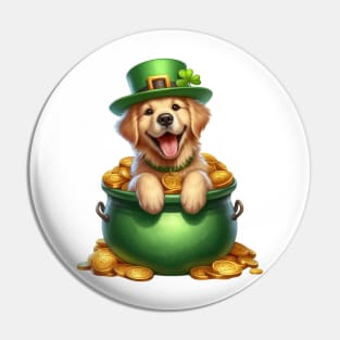 St Patricks Day Golden Retriever Dog Pin